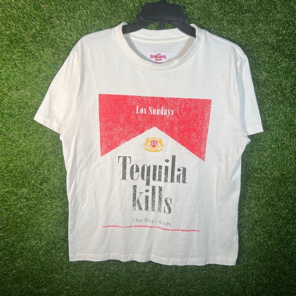 Los Sundays Tequila Kills The Boredom Marlboro Graphic T-Shirt White Mens Small